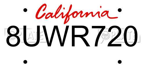 8UWR720 California License Plate