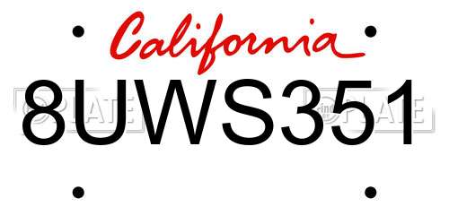 8UWS351 California License Plate