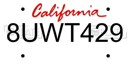 8UWT429 California License Plate