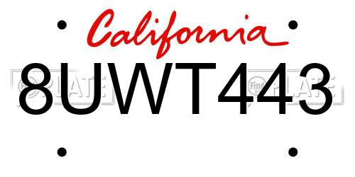 8UWT443 California License Plate