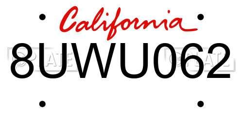 8UWU062 California License Plate