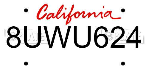 8UWU624 California License Plate