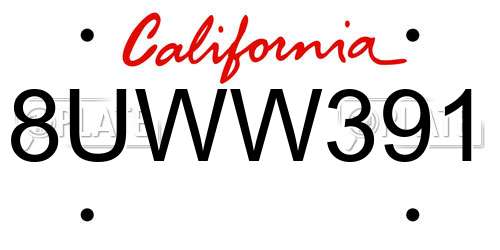 8UWW391 California License Plate