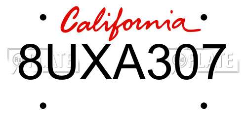 8UXA307 California License Plate