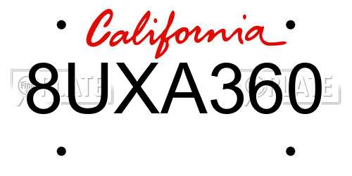 8UXA360 California License Plate