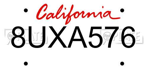 8UXA576 California License Plate