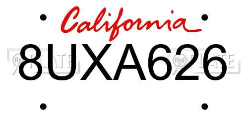 8UXA626 California License Plate