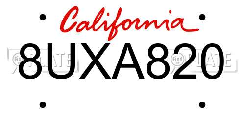 8UXA820 California License Plate