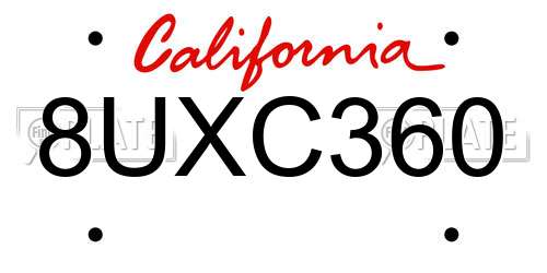 8UXC360 California License Plate