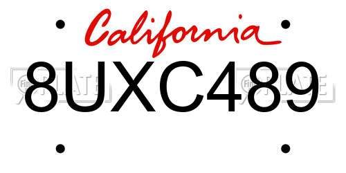 8UXC489 California License Plate