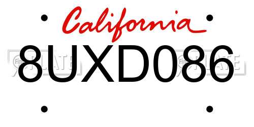 8UXD086 California License Plate
