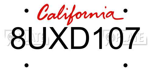8UXD107 California License Plate