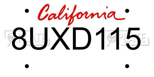 8UXD115 California License Plate