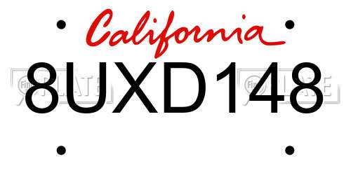 8UXD148 California License Plate