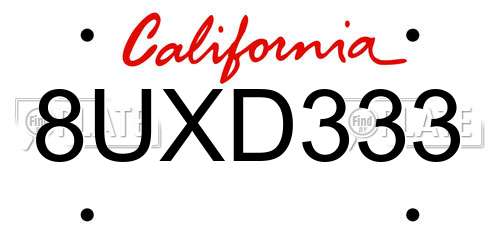 8UXD333 California License Plate