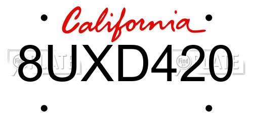 8UXD420 California License Plate