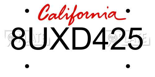 8UXD425 California License Plate