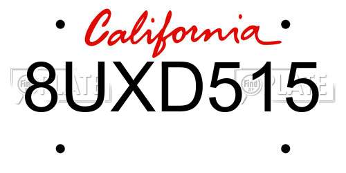 8UXD515 California License Plate