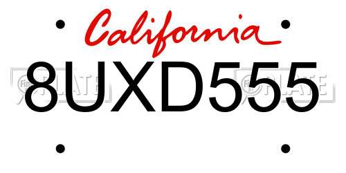 8UXD555 California License Plate