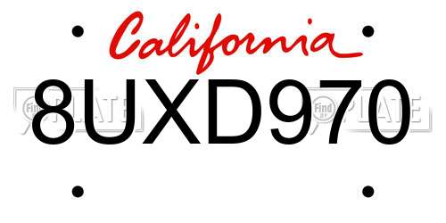 8UXD970 California License Plate
