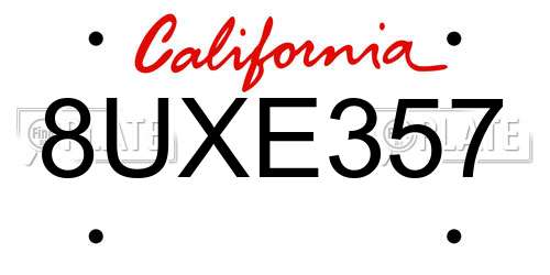 8UXE357 California License Plate
