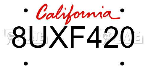 8UXF420 California License Plate