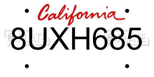 8UXH685 California License Plate