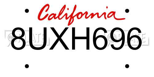 8UXH696 California License Plate