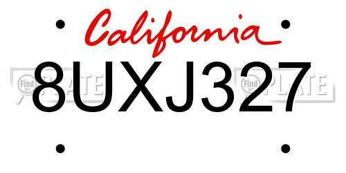8UXJ327 California License Plate