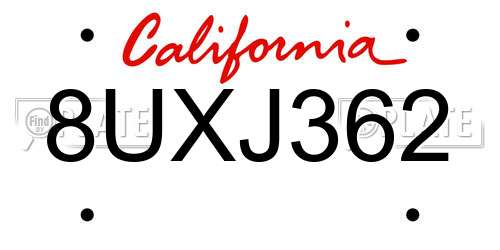 8UXJ362 California License Plate