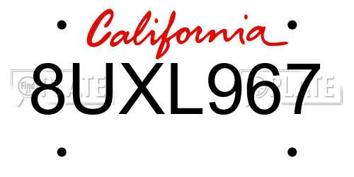 8UXL967 California License Plate
