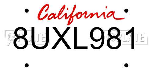 8UXL981 California License Plate