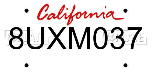 8UXM037 California License Plate