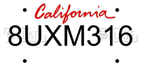 8UXM316 California License Plate