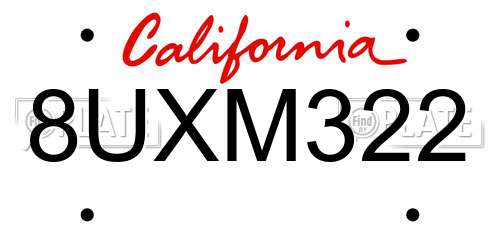 8UXM322 California License Plate