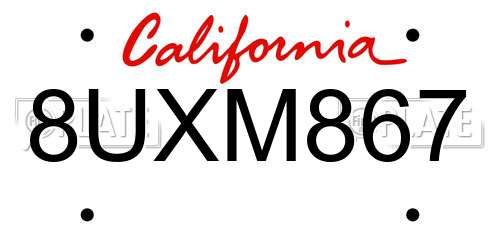 8UXM867 California License Plate