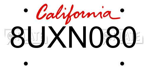 8UXN080 California License Plate