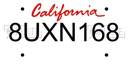 8UXN168 California License Plate