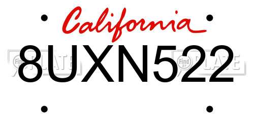 8UXN522 California License Plate