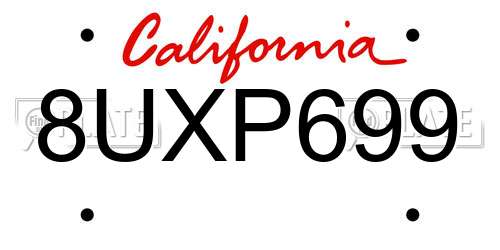 8UXP699 California License Plate