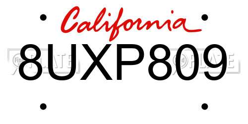 8UXP809 California License Plate