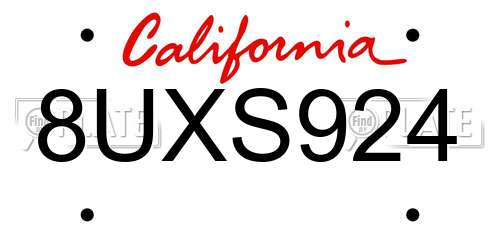 8UXS924 California License Plate