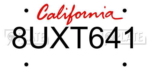 8UXT641 California License Plate