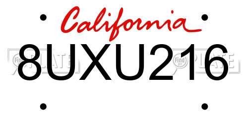 8UXU216 California License Plate