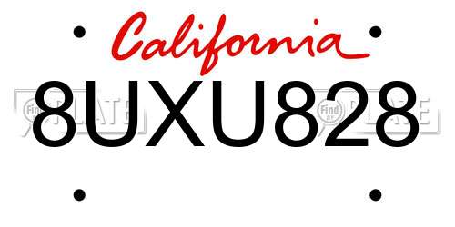 8UXU828 California License Plate
