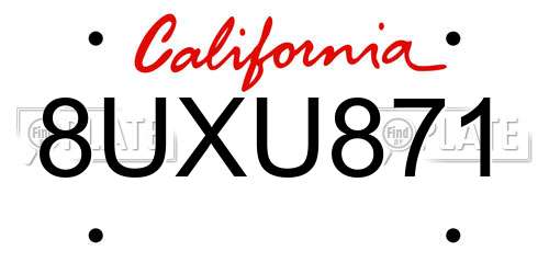 8UXU871 California License Plate