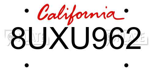 8UXU962 California License Plate