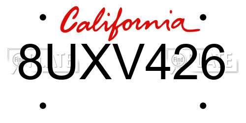 8UXV426 California License Plate