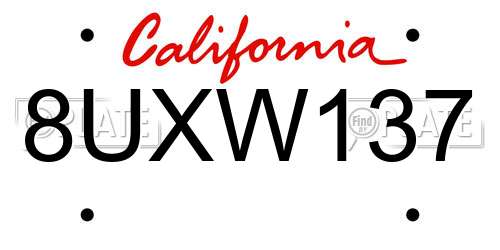 8UXW137 California License Plate