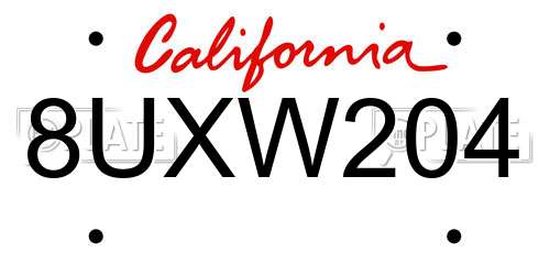 8UXW204 California License Plate